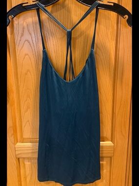 Theory Tank Top Teal Blue Satin Criss Cross Back Strappy Camisole Size Small